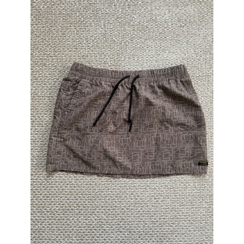 LL Bean Brown Geometric Print Nylon Hiking Skirt Drawstring Medium vintage